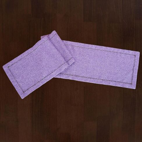 Grelucgo Solid Farmhouse Rustic Hemstitched Lavender Lilac Light Purple Table Runner (14 x 60 Inches) in Saudi Arabia