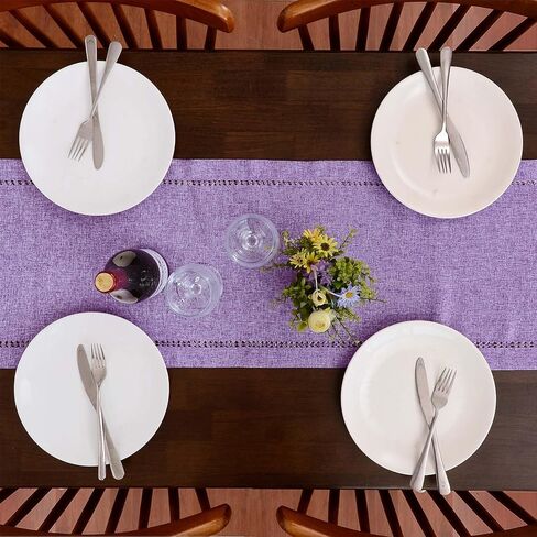 Grelucgo Solid Farmhouse Rustic Hemstitched Lavender Lilac Light Purple Table Runner (14 x 60 Inches) in Saudi Arabia