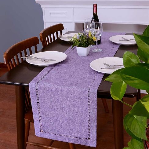 Grelucgo Solid Farmhouse Rustic Hemstitched Lavender Lilac Light Purple Table Runner (14 x 60 Inches) in Saudi Arabia