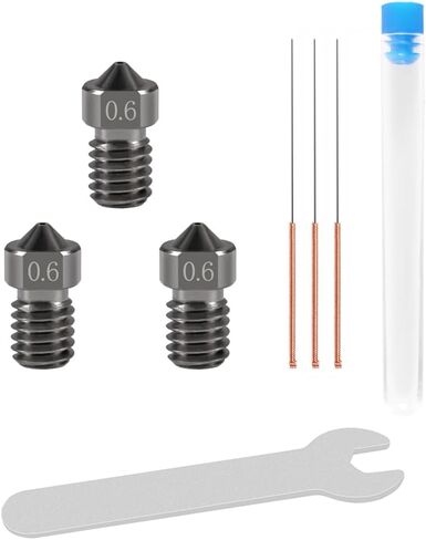 Aokin 3 Pcs 0.6mm Hardened Steel Nozzles Extruder Nozzles 3D Printer Nozzles for E3D V5 V6 and 3 Pcs 0.5mm Stainless Steel Nozzle Cleaning Needles for 1.75mm Filament 3D Printer with Wrench in Saudi Arabia