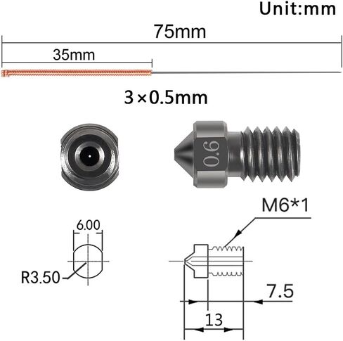 Aokin 3 Pcs 0.6mm Hardened Steel Nozzles Extruder Nozzles 3D Printer Nozzles for E3D V5 V6 and 3 Pcs 0.5mm Stainless Steel Nozzle Cleaning Needles for 1.75mm Filament 3D Printer with Wrench in Saudi Arabia