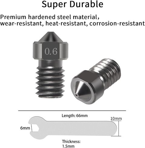 Aokin 3 Pcs 0.6mm Hardened Steel Nozzles Extruder Nozzles 3D Printer Nozzles for E3D V5 V6 and 3 Pcs 0.5mm Stainless Steel Nozzle Cleaning Needles for 1.75mm Filament 3D Printer with Wrench in Saudi Arabia
