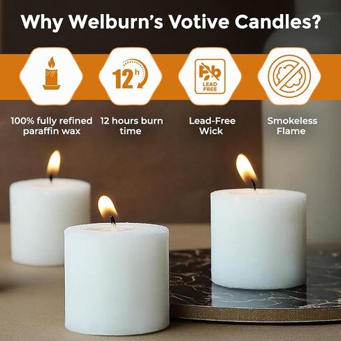 Welburn Veda&Co™ Votive Candles - Pack of 144, Upto 12 Hours Burn Time, 100% Fully Refined Paraffin Wax, Smokeless, Unscented, for Home Decor, Spa, Weddings, Birthdays, Holidays, Party (White) in Saudi Arabia