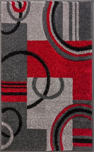 Well Woven Grey & Red Galaxy Waves Modern Abstract Arcs and Shapes 2' x 3' Mat Accent Area Rug in Saudi Arabia