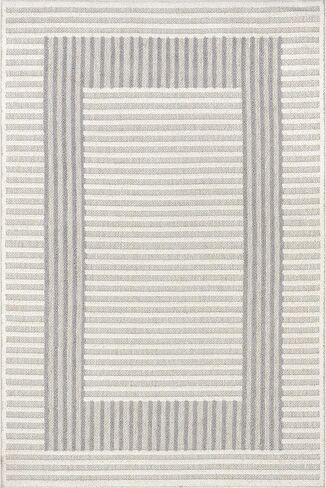 nuLOOM Nicka Striped 9x12 Machine Washable Area Rug for Living Room Bedroom Dining Room Kitchen, Light Grey/Cream in Saudi Arabia