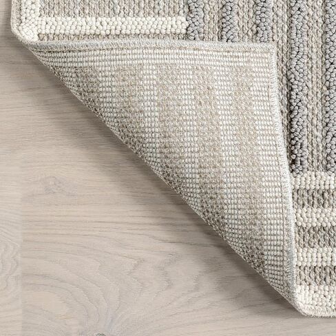 nuLOOM Nicka Striped 9x12 Machine Washable Area Rug for Living Room Bedroom Dining Room Kitchen, Light Grey/Cream in Saudi Arabia
