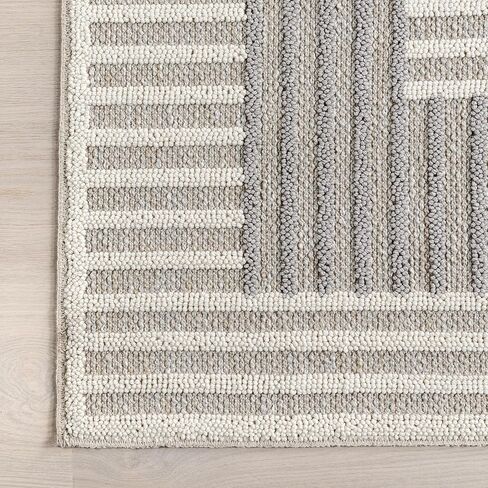 nuLOOM Nicka Striped 9x12 Machine Washable Area Rug for Living Room Bedroom Dining Room Kitchen, Light Grey/Cream in Saudi Arabia