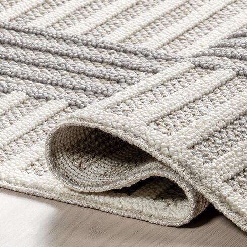 nuLOOM Nicka Striped 9x12 Machine Washable Area Rug for Living Room Bedroom Dining Room Kitchen, Light Grey/Cream in Saudi Arabia