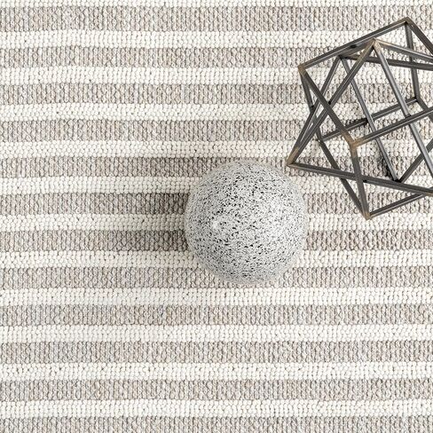 nuLOOM Nicka Striped 9x12 Machine Washable Area Rug for Living Room Bedroom Dining Room Kitchen, Light Grey/Cream in Saudi Arabia