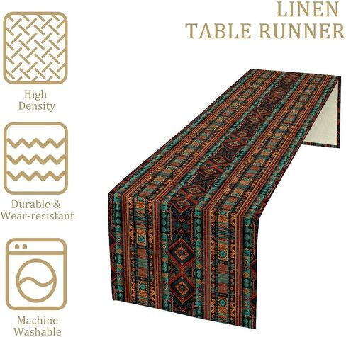 مفرش طاولة مزرعة أزتيك، طراز جنوب غربي أمريكي أصلي نافاجو أحمر قبلي نمط المطبخ طاولة الطعام لتزيين المنزل والحفلات 60 × 13 بوصة in Kuwait
