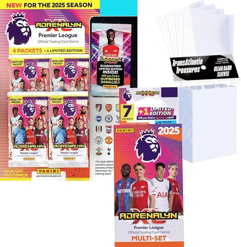 Panini Adrenalyn XL Premier League Soccer Trading Cards 2024-2025 Kick-Off Multipack + Multiset & 100 Card Protector Sleeves, Includes Binder, 4 Packs, 1 Limited Edition & 1 Golden Baller Card in Kuwait