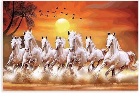 Wall Art horse pictures wall decor Seven Lucky Running Wild Horses horse wall poster 01 Canvas Poster Wall Art Decor Print Picture Paintings for Living Room Bedroom Decoration Frame-style in Saudi Arabia