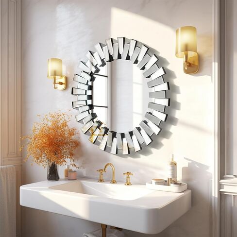 مرآة حائط ديكور ثلاثية الأبعاد مستديرة 24 بوصة مرآة حمام ديكور المنزل ديكور غرفة النوم وغرفة المعيشة والمكتب in Kuwait