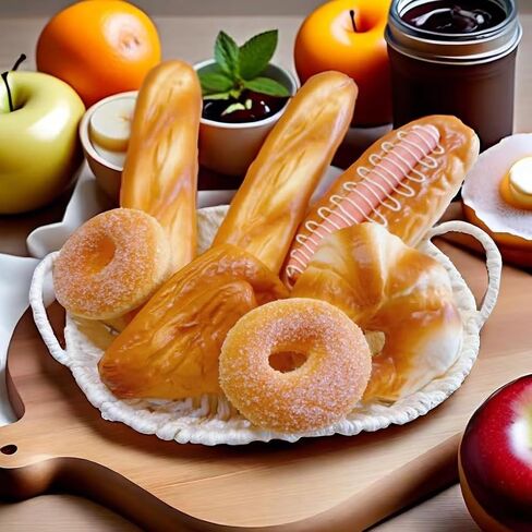 7pcs Artificial Bread Set, Realistic Fake Food for Display, Fake Bread for Decoration, Creative Staging Props, Includes Artificial French Long Bread Loaf,Fake Hotdog Bread,Doughnut in Saudi Arabia