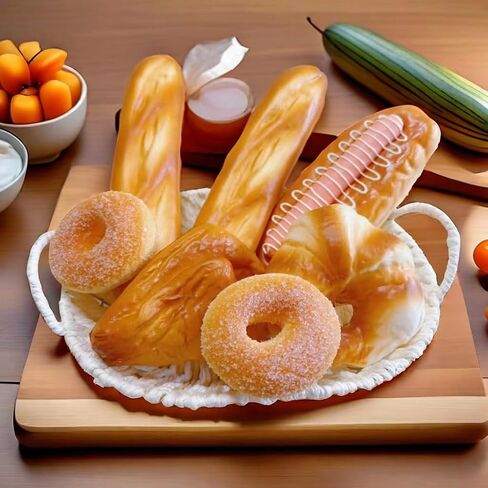 7pcs Artificial Bread Set, Realistic Fake Food for Display, Fake Bread for Decoration, Creative Staging Props, Includes Artificial French Long Bread Loaf,Fake Hotdog Bread,Doughnut in Saudi Arabia
