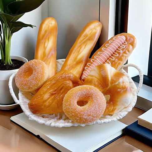 7pcs Artificial Bread Set, Realistic Fake Food for Display, Fake Bread for Decoration, Creative Staging Props, Includes Artificial French Long Bread Loaf,Fake Hotdog Bread,Doughnut in Saudi Arabia