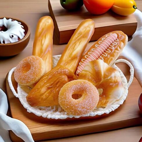 7pcs Artificial Bread Set, Realistic Fake Food for Display, Fake Bread for Decoration, Creative Staging Props, Includes Artificial French Long Bread Loaf,Fake Hotdog Bread,Doughnut in Saudi Arabia