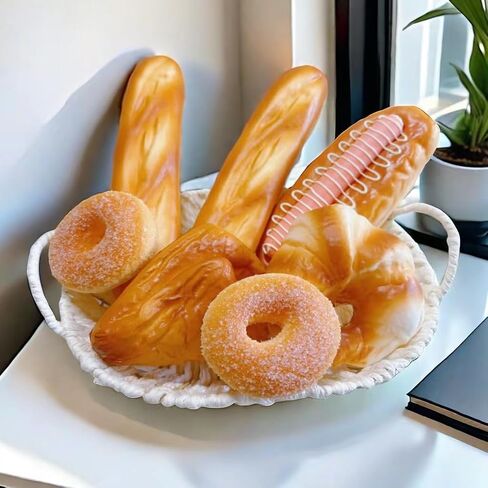 7pcs Artificial Bread Set, Realistic Fake Food for Display, Fake Bread for Decoration, Creative Staging Props, Includes Artificial French Long Bread Loaf,Fake Hotdog Bread,Doughnut in Saudi Arabia