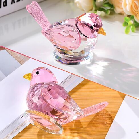 Crystal Pink Birds Figurine Glass Collectible Figurines Paperweights Birthday Gifts for Women Decorative Tabletop Centerpiece for Animal Lovers in Saudi Arabia