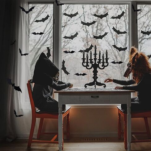 ديكور طاولة وجدار الهالوين، 3 قطع من ملصقات تزيين الخفافيش الخشبية و60 قطعة من ملصقات تزيين الخفافيش ثلاثية الأبعاد لعيد الهالوين لديكور المنزل في حفلة الهالوين (خفافيش ريفية) in Kuwait
