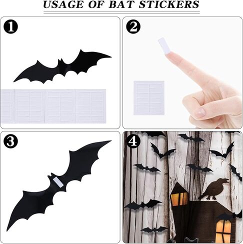 ديكور طاولة وجدار الهالوين، 3 قطع من ملصقات تزيين الخفافيش الخشبية و60 قطعة من ملصقات تزيين الخفافيش ثلاثية الأبعاد لعيد الهالوين لديكور المنزل في حفلة الهالوين (خفافيش ريفية) in Kuwait