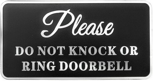 Please Do Not Knock or Ring Doorbell Aluminium Sign with Tape Black and Silver 6x3 inch in Saudi Arabia