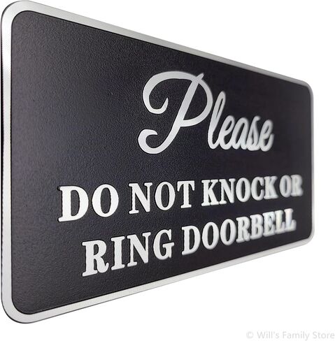 Please Do Not Knock or Ring Doorbell Aluminium Sign with Tape Black and Silver 6x3 inch in Saudi Arabia