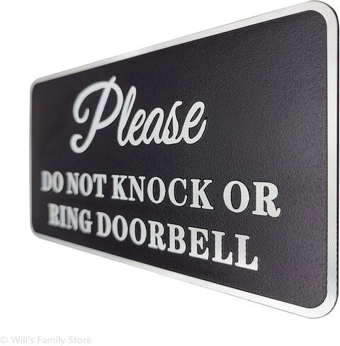 Please Do Not Knock or Ring Doorbell Aluminium Sign with Tape Black and Silver 6x3 inch in Saudi Arabia