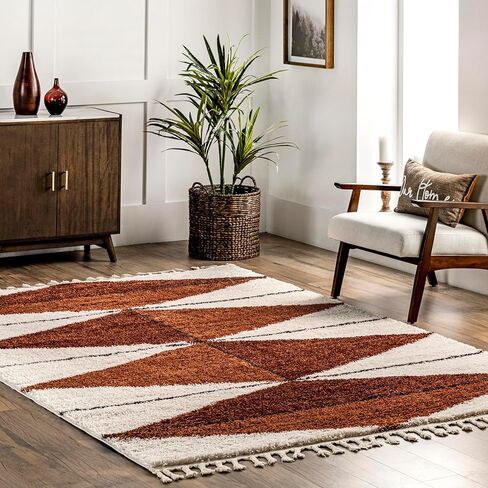 nuLOOM Kali Geometric 9x12 Shag Area Rug for Living Room Bedroom Dining Room Nursery Kitchen, Rust/Ivory in Saudi Arabia