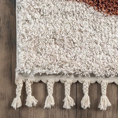 nuLOOM Kali Geometric 9x12 Shag Area Rug for Living Room Bedroom Dining Room Nursery Kitchen, Rust/Ivory in Saudi Arabia