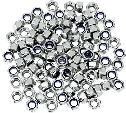 M5x0.8mm Nylon Insert Hex Lock Nuts, 100 PCS Hardware Nuts Locknuts 304 Stainless Steel Nuts Fasteners Self-Locking Nylon Lock Nuts for Secure Locking and Industrial Construction (Silver White) in Saudi Arabia