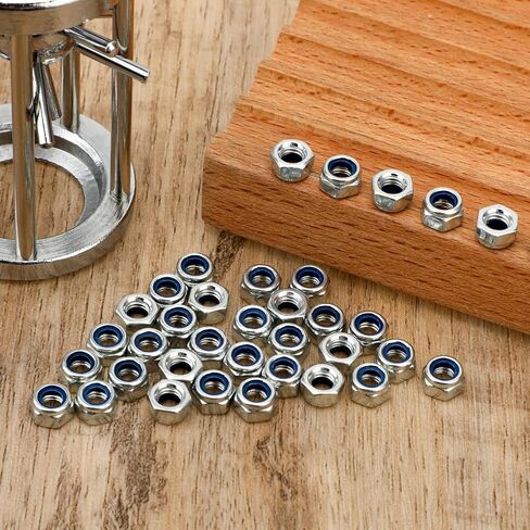 M5x0.8mm Nylon Insert Hex Lock Nuts, 100 PCS Hardware Nuts Locknuts 304 Stainless Steel Nuts Fasteners Self-Locking Nylon Lock Nuts for Secure Locking and Industrial Construction (Silver White) in Saudi Arabia