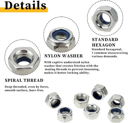 M5x0.8mm Nylon Insert Hex Lock Nuts, 100 PCS Hardware Nuts Locknuts 304 Stainless Steel Nuts Fasteners Self-Locking Nylon Lock Nuts for Secure Locking and Industrial Construction (Silver White) in Saudi Arabia
