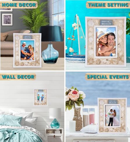CoTa Global Oceanic Sea Turtle Photo Box Frame 5X7 Frame - White Wood Seashell Photo Frame for Summer Vacation Memory, Handmade Tropical Sand Nautical Picture Frame For Tabletop or Wall Hang - 11 Inch in Saudi Arabia