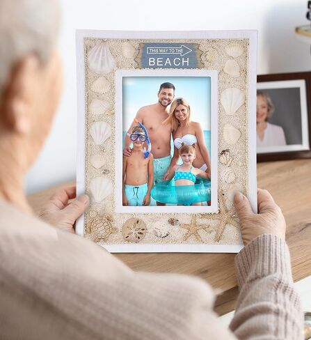 CoTa Global Oceanic Sea Turtle Photo Box Frame 5X7 Frame - White Wood Seashell Photo Frame for Summer Vacation Memory, Handmade Tropical Sand Nautical Picture Frame For Tabletop or Wall Hang - 11 Inch in Saudi Arabia
