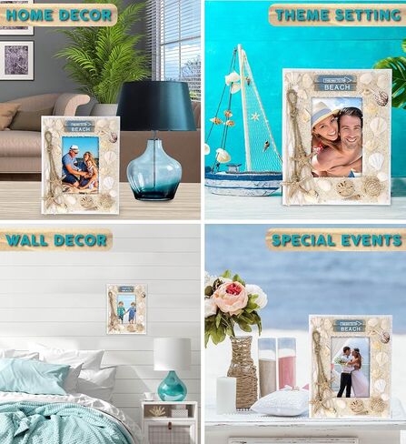 CoTa Global Oceanic Sea Turtle Photo Box Frame 5X7 Frame - White Wood Seashell Photo Frame for Summer Vacation Memory, Handmade Tropical Sand Nautical Picture Frame For Tabletop or Wall Hang - 11 Inch in Saudi Arabia