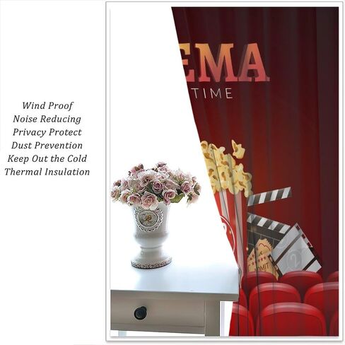 Movie Theater Theme Blackout Curtains Movie Theater Scene Popcorn Drink Printed Curtains Decorative Bedroom Living Room Heat Insulation Blackout Curtains 52x84in in Saudi Arabia