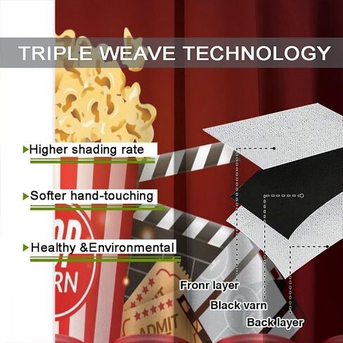 Movie Theater Theme Blackout Curtains Movie Theater Scene Popcorn Drink Printed Curtains Decorative Bedroom Living Room Heat Insulation Blackout Curtains 52x84in in Saudi Arabia