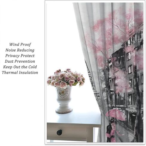 JESTRONRY City Landscape Bedroom Curtains,Paris Oil Painting Eiffel Tower Pink Girls Valentine's Day Theme Rod Pocket Window Drapes 2 Panel Set for Living Room Bedroom Kitchen Cafe W42xL54in in Kuwait