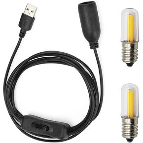 5V USB to E14 Socket,2pcs E14 LED Bulbs 5V-6V Lamps for Table lamp Ceiling Christmas Star Home Decoration