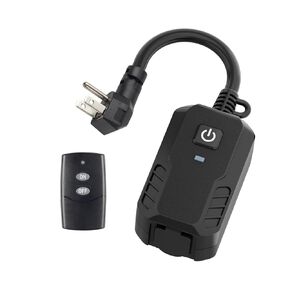 BN-LINK Outdoor Remote Control Outlet Plug Black,Indoor Wireless Outlet Switch Weatherproof Heavy Duty 15A 3-Prong Outlet 6-inch Cord 100Ft Range (Battery Included) (One Remote One Outlet)