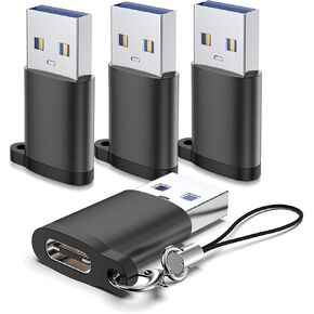 USB to USB C 3.0 Adapter 4 Pack, Type C to USB A Converter,USB-C Female to USB Male, Compatible for Apple MacBook Pro, Mac Book, iPad, iPhone 11 12 13 14 15 Pro Max Samsung Galaxy S20-S23 More Black