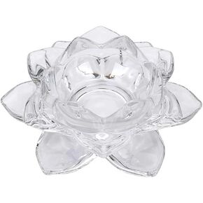 Crystal Lotus Flower Candle Holder Clear Glass Votive Candle Holder Tealight Candle Holder Decorative Candlestick Holder for Wedding Centerpiece Party Valentine's Day Home Table Decor, 1 Piece