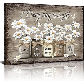 Rustic Wall Art Daisy Butterfly Gift Canvas Vintage Floral Wall Art Flowers Inspirational Picture For Bedroom Living Room Bathroom Office Wall Decor Framed Home Decorations Ready To Hang 12x16 Inch