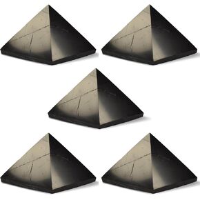 5 pcs Authentic Shungite Pyramid Polished 50 mm / 1.96" Chakra Energy Natural Healing Crystal Real Black Pyramid Home Office Protection Desk Decor Meditation Reiki Grounding Stone