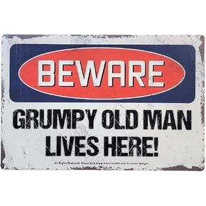 AMERICAN WIT 8" x 12" Metal Tin Sign Retro Vintage Rustic Rusty Antique Look (BEWARE- Grumpy Old Man Lives Here!)