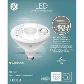 GE Lighting LED+ Outdoor Security Flood Light Bulb with Motion Sensor, Warm White, Dusk to Dawn Setting, Medium Base, 90 Watt Replacement, 1 Count (Pack of 1)