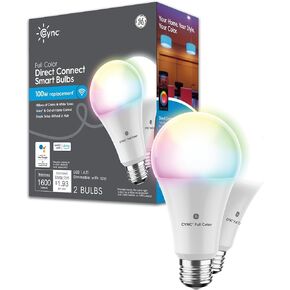 GE CYNC A21 Smart LED Light Bulbs, Color Changing Room Decor, Bluetooth and WiFi Light Bulbs, 100W Equivalent, Work with Amazon Alexa and Google Home (2 Pack)