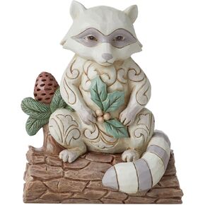 Enesco Jim Shore Heartwood Creek White Woodland Raccoon and Pinecone Figurine, 4 Inch, Multicolor