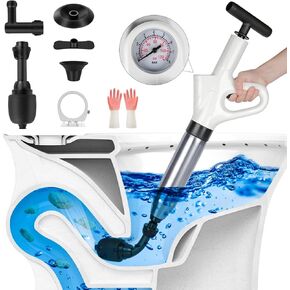 Air Plunger Drain Clog Remover High Pressure Air Drain Blaster with Real-time Power Plunger with Visual Barometer Stainless Steel Toilet Plunger for Toilets, Bathroom, Clogged Pipe, Sink
